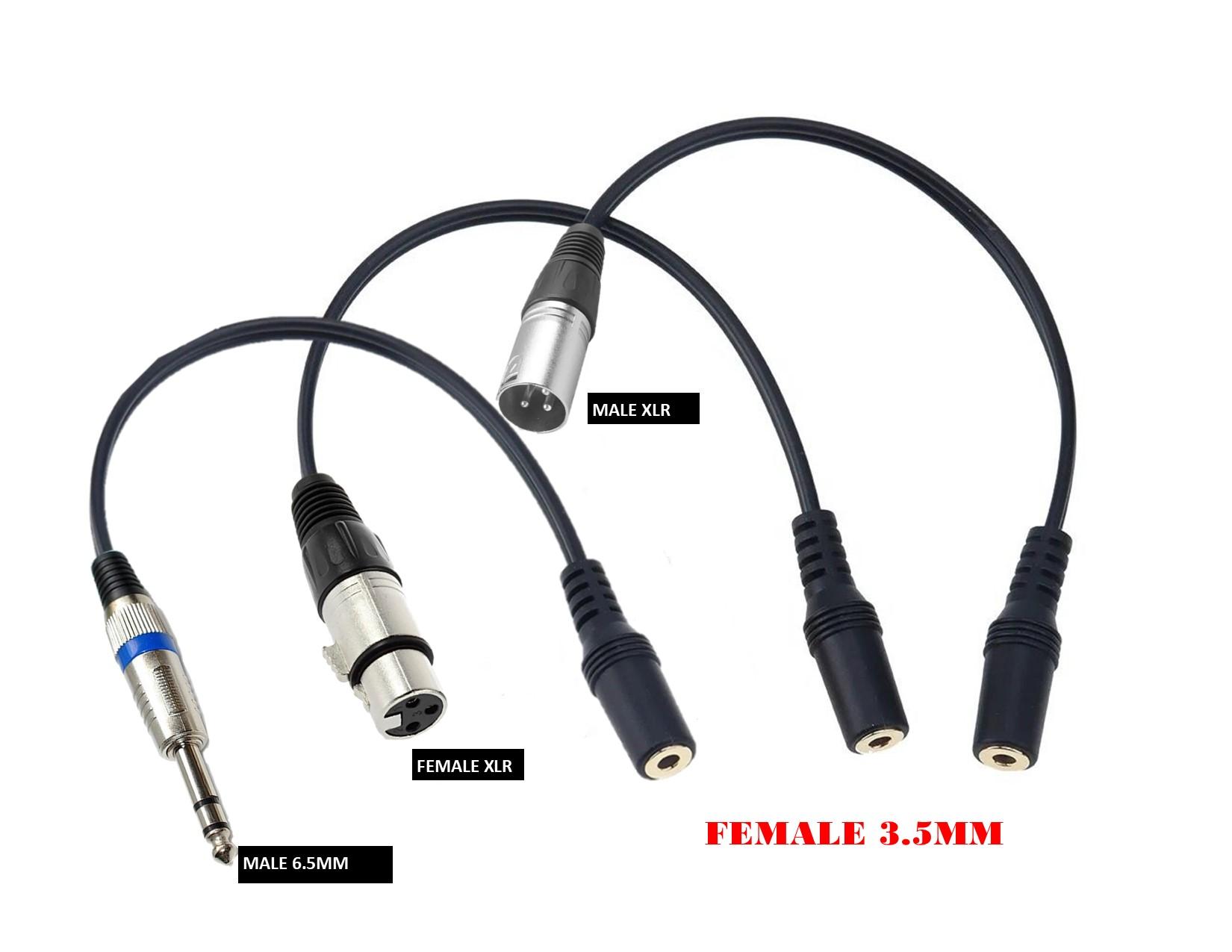 Female 3.5mm to Male/Female XLR/Male 6.5mm Cable Adapter