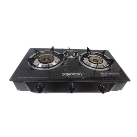MIKACHI 3 Burner Glass Top Table Top Gas Stove Automatic Ignition