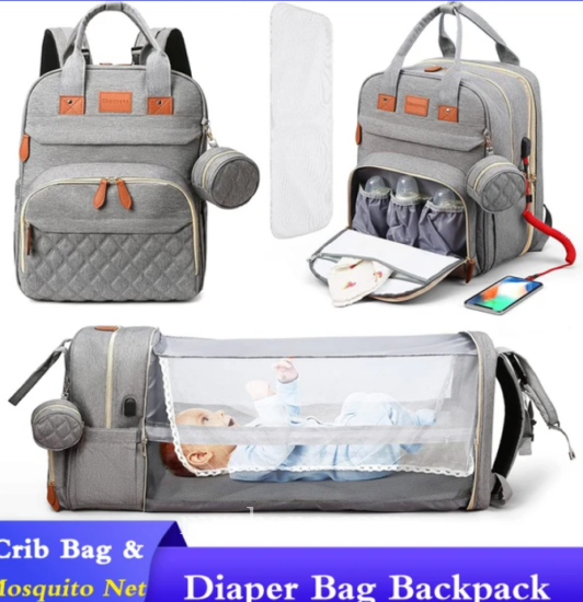 Baby Diaper Back with Bed – Ash