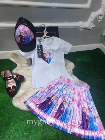 Frozen skirt and blouse with cap