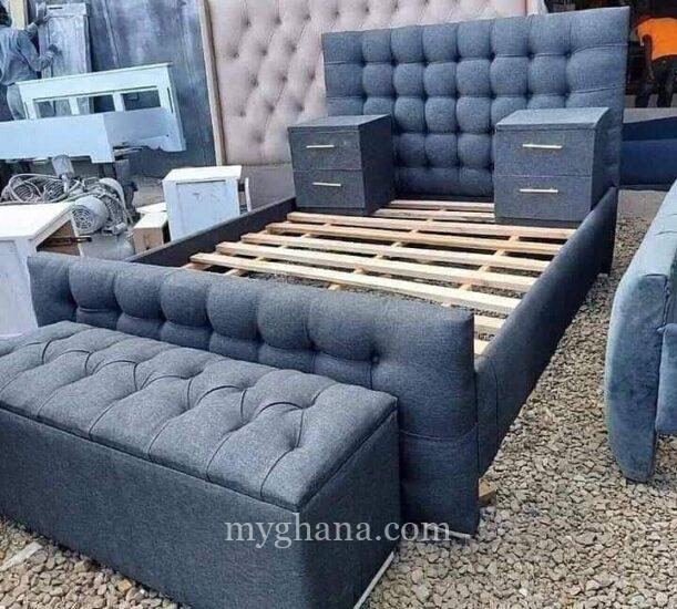Queen size bed frames with side drawers and ottoman