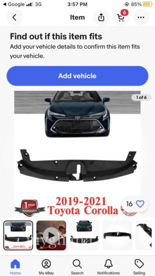 Toyota Corolla 2019-2021 Radiator cover
