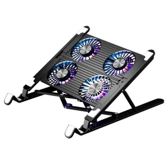 Adjustable Laptop Stand With USB Cooling Fan – Black