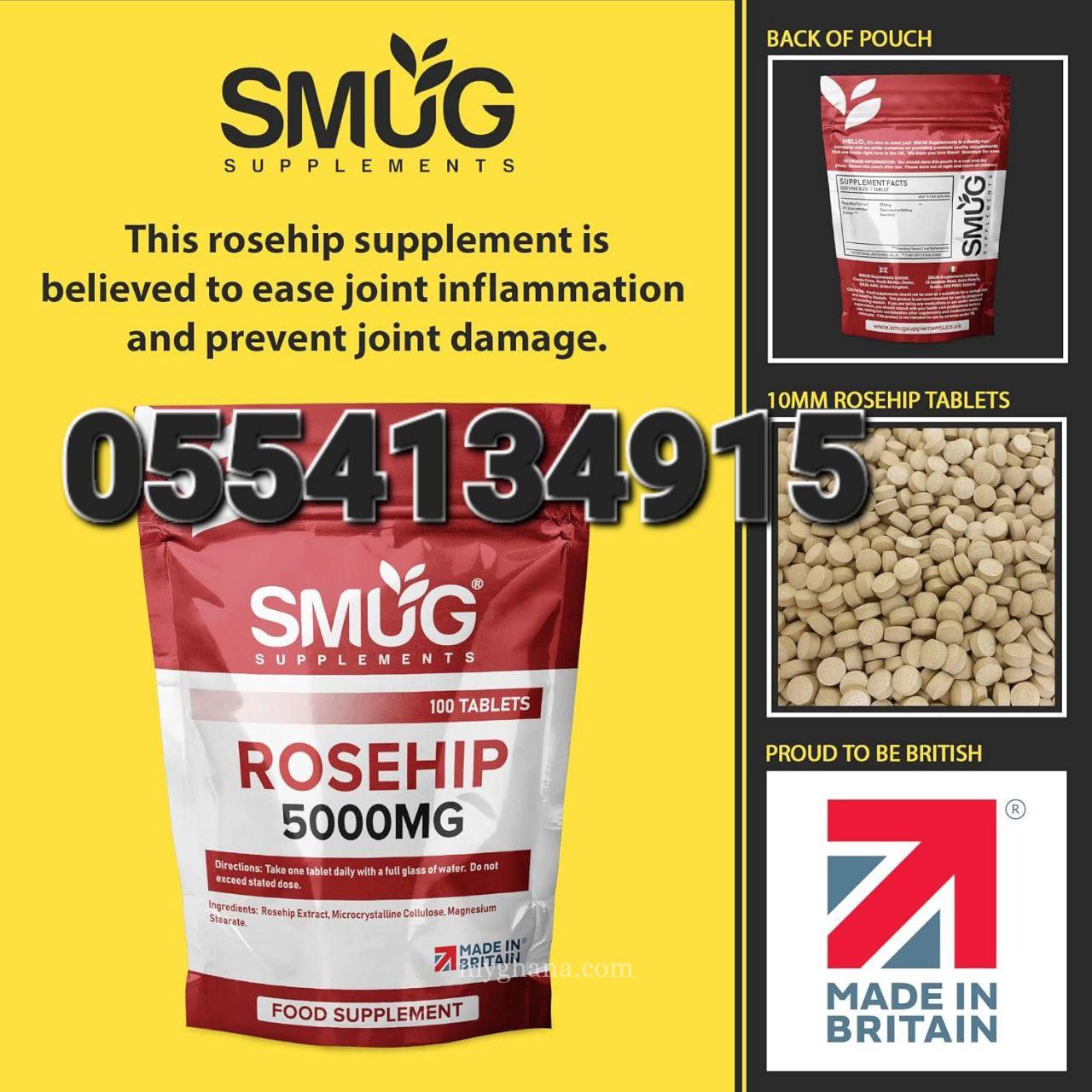 SMUG Supplements Rosehip Tablets 100 High Strength 5000mg Pills
