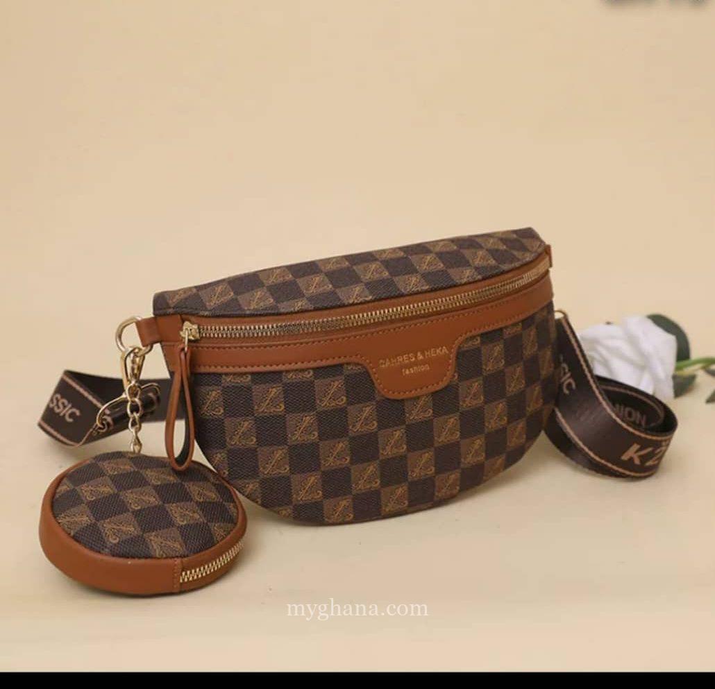 Checkered brown-canvas crossbody set