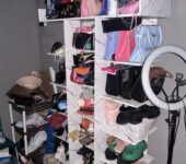 Shoe rack;mannequin and wardrobe