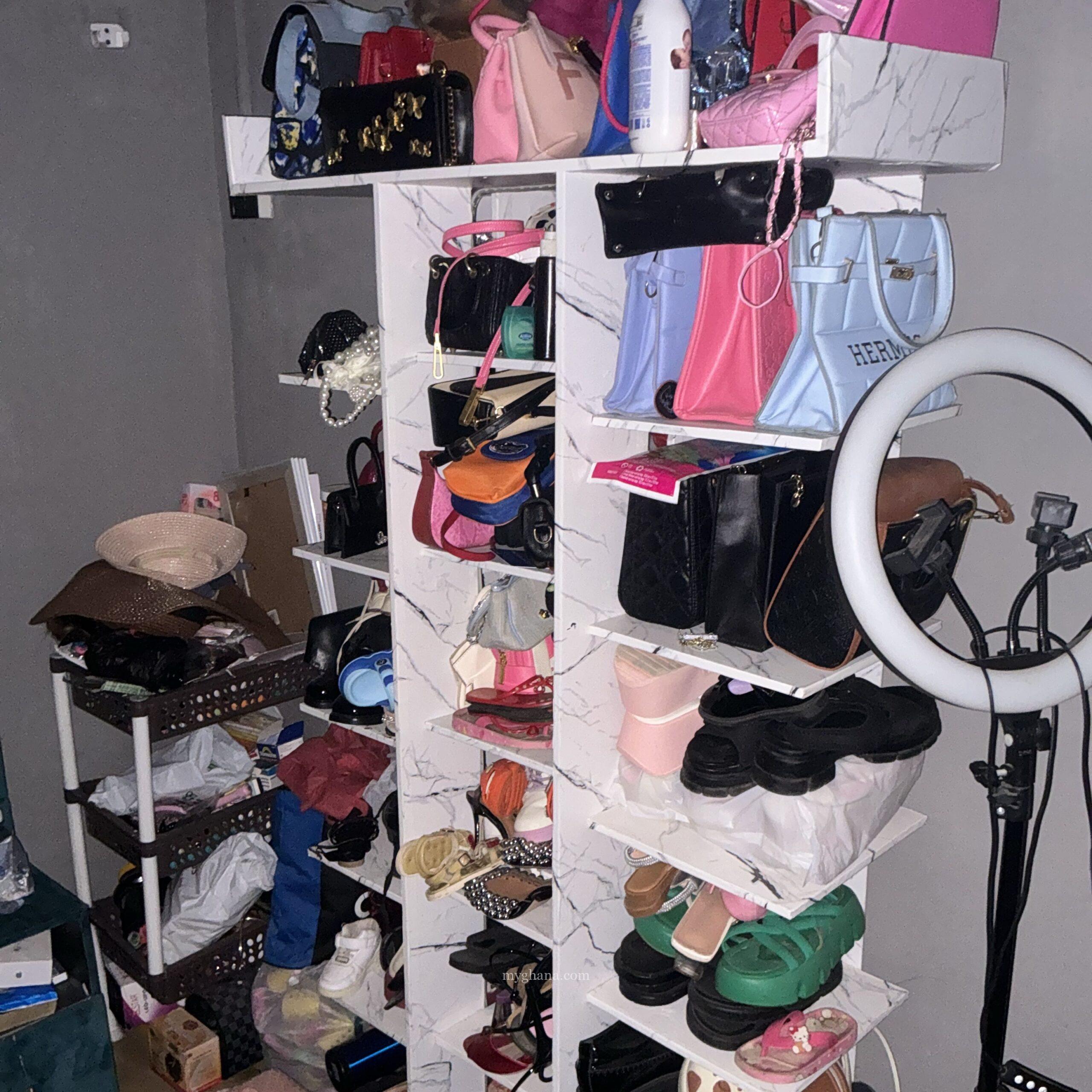Shoe rack;mannequin and wardrobe