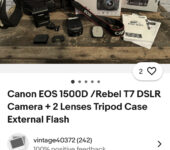 Canon EOS 1500D/Rebel T7 DSLR Camera + 2 Lenses Tripod Case