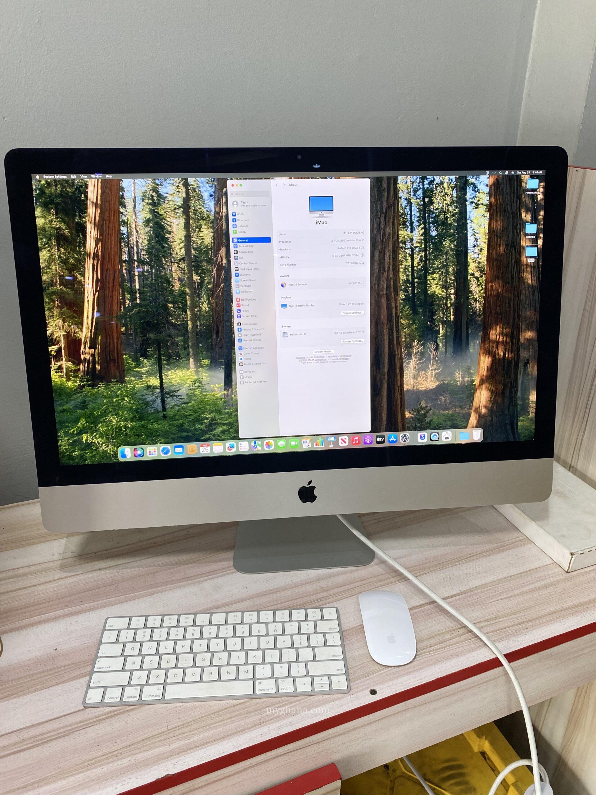 Neat iMac i5 2019 model, 2TB SSD, 16gig Ram, 27inch 5K Retina Screen, 8gig