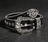 Luxury Black Leather Cross Belt for Men
