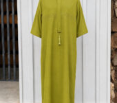 Men’s Olive Green Modern Thobe with Tassel Detail