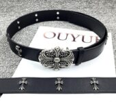 Luxury Black Leather Cross Belt for Men