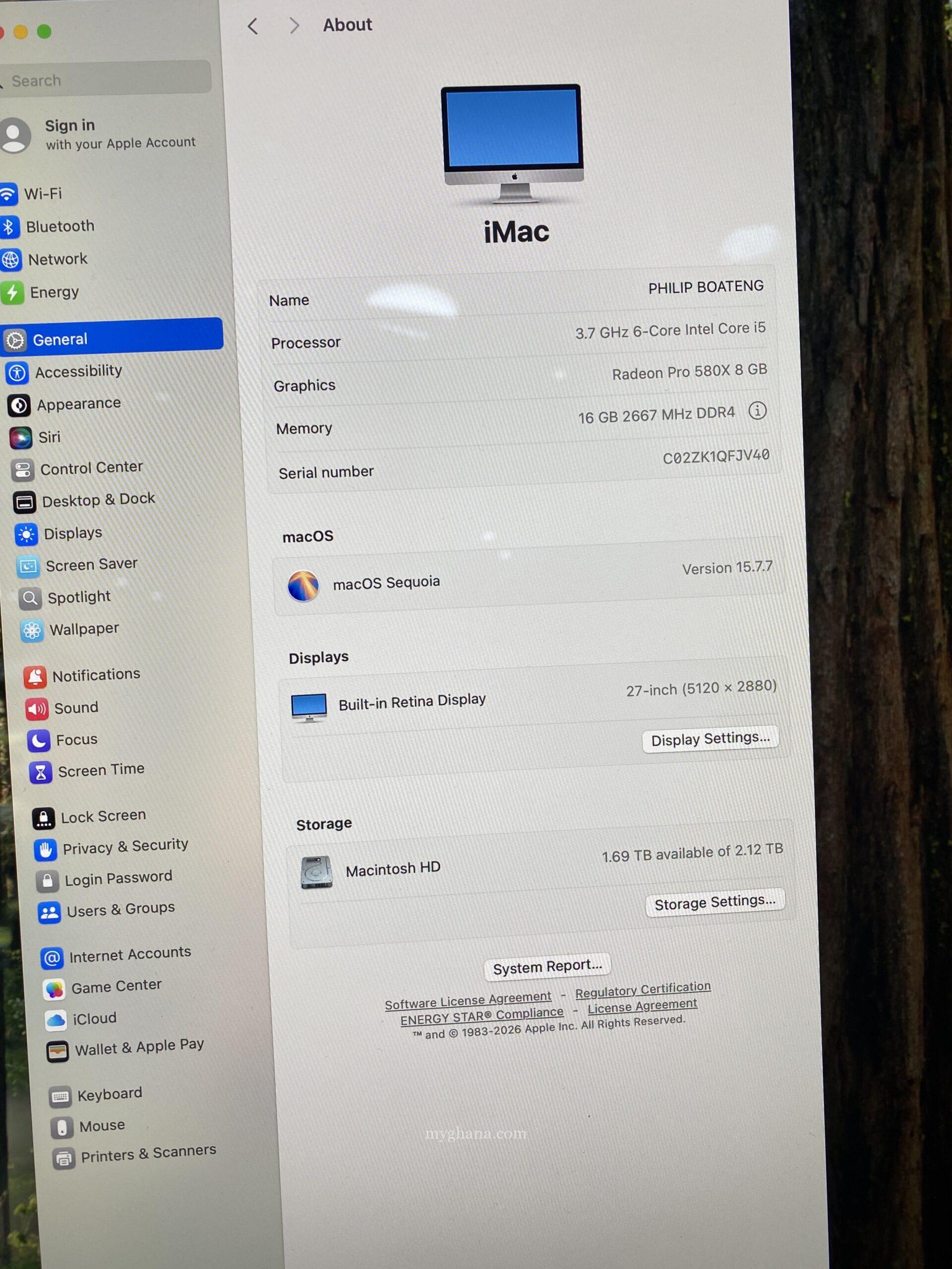 Neat iMac i5 2019 model, 2TB SSD, 16gig Ram, 27inch 5K Retina Screen, 8gig