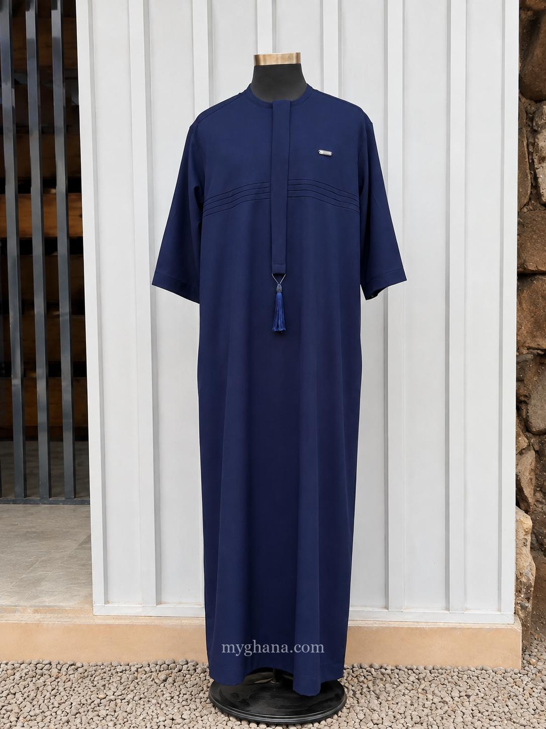 Men’s Navy Blue Modern Kaftan with Tassel Detail