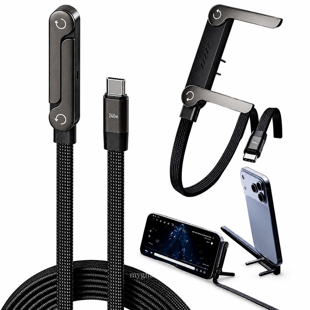 Foldable phone stand charging cable