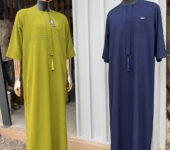 Men’s Olive Green Modern Thobe with Tassel Detail