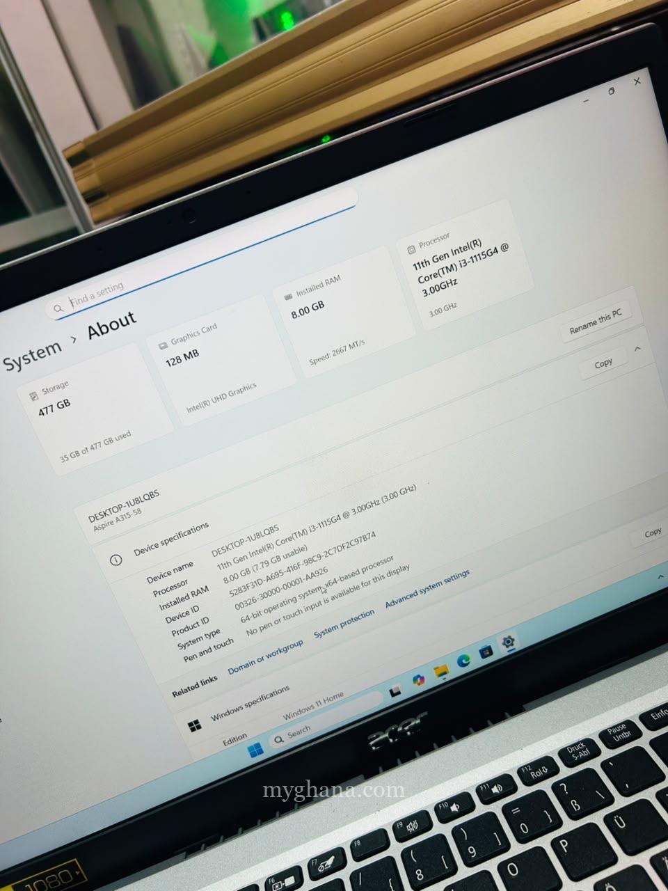 Acer Aspire A315-58 | core i3 | 512ssd | 8gb ram | 11th generation