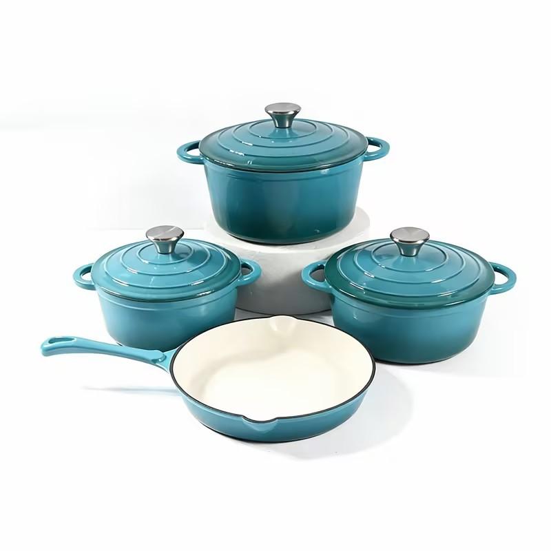 Cast Iron Enamel Pot Modern Light Luxury Non-stick Four-piece Cookware Set
