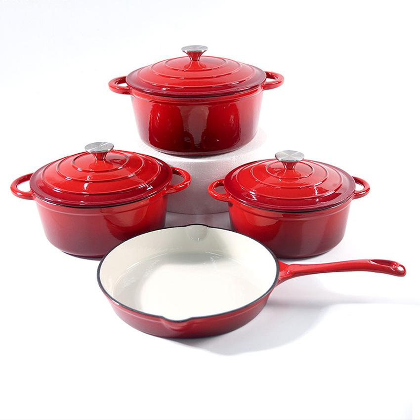 Cast Iron Enamel Pot Modern Light Luxury Non-stick Four-piece Cookware Set