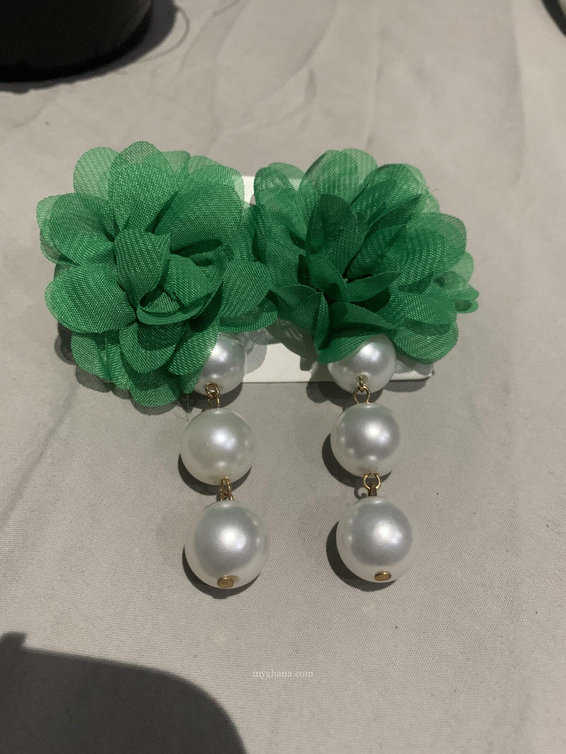 Pearl drop floral statement earrings