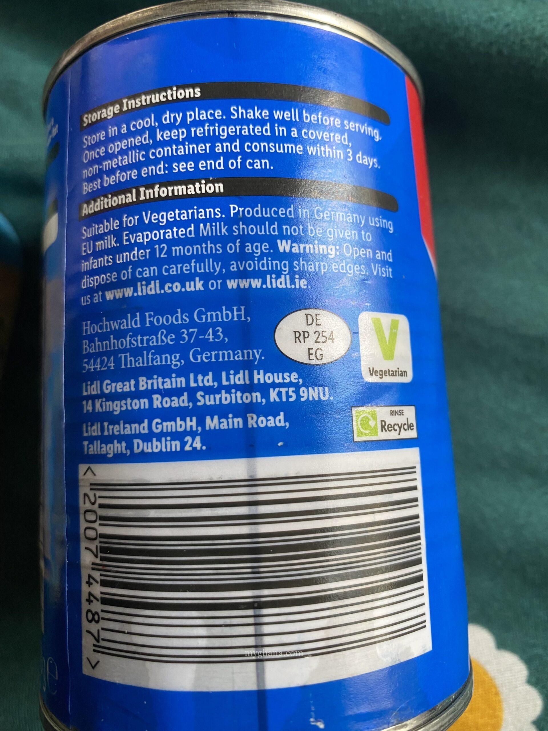 Lidl evaporated milk